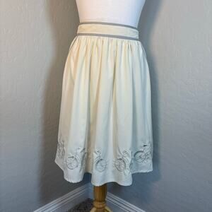 Anthropologie Comme Toi Seaside A-Line Bicycle Embroidered Skirt Ivory Gray M